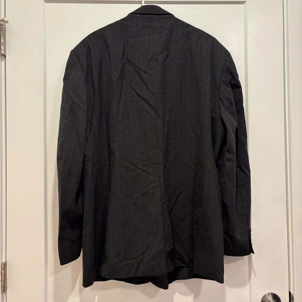 Pierre Cardin Mens 44R Wool Blazer Jacket Grey Pinstripe Charcoal Suit Coat